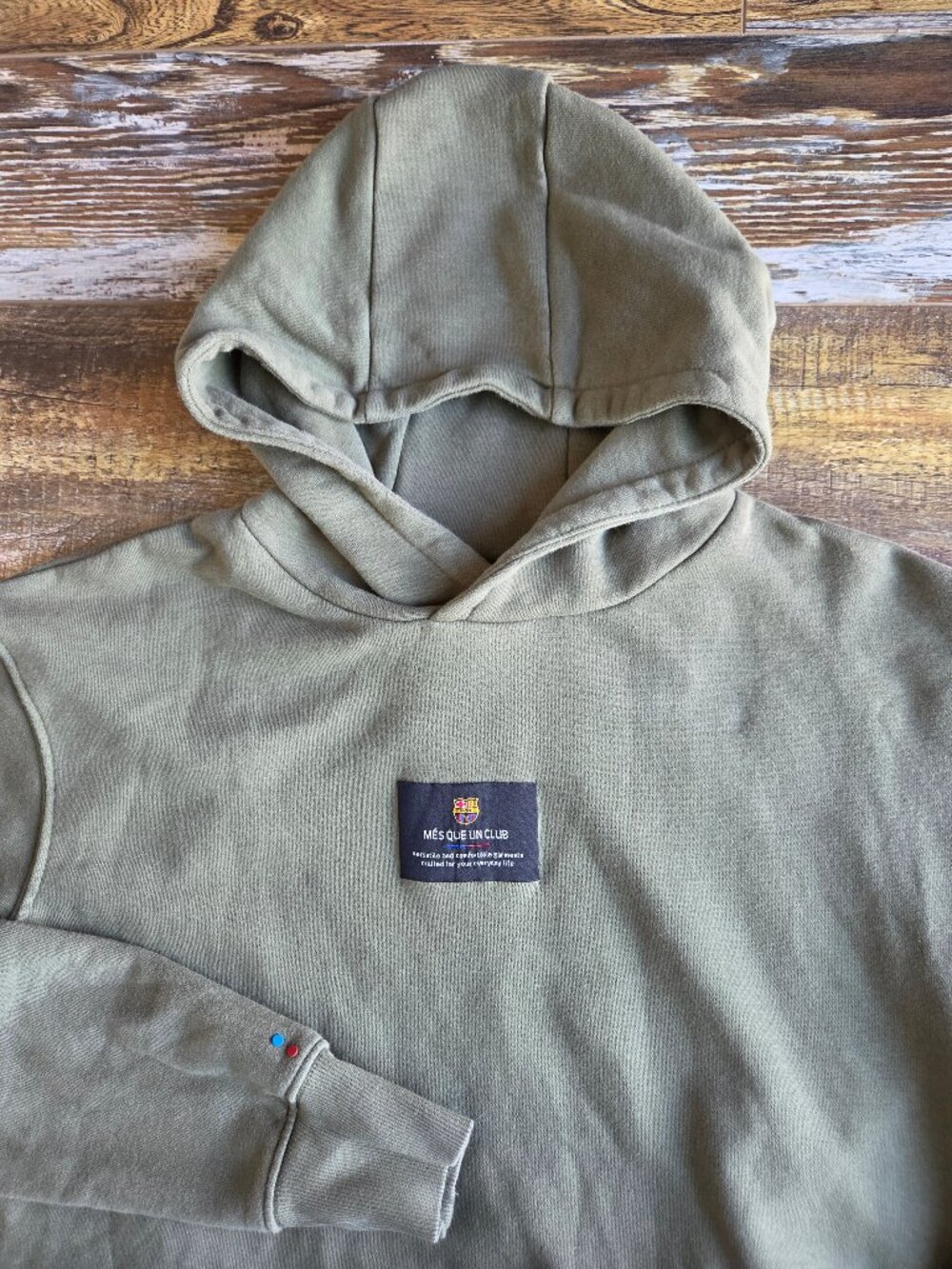 FC Barcelona Més Que Un Club Hooied Sweatshirt Fleece Lined Olive Green